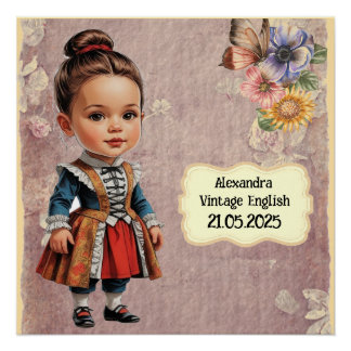 Póster Chica caricatura vestida con inglés vintage