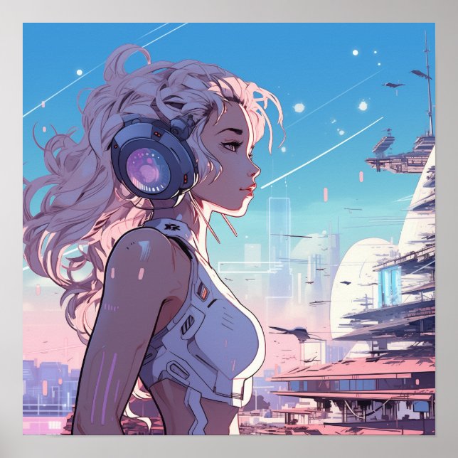 Póster Chica cibernético rosa - Poster estilo manga (Frente)