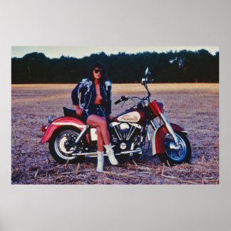 Póster Chica Clásico De Pinup En Motocicleta