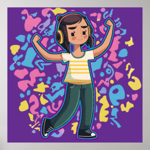 Póster Chica con audífonos con flexión y relajación