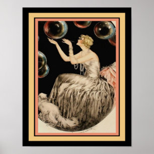 Póster Chica con burbujas Art Deco
