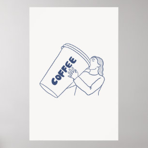 Póster Chica Con Cafetera Gigante Imprimir Café Acogedor 