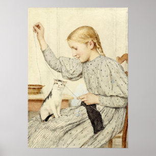 Póster Chica con Cat, Albert Anker