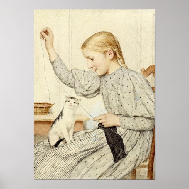 Póster Chica con Cat, Albert Anker (Frente)
