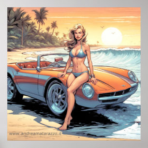 Póster Chica con coche deportivo
