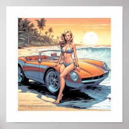 Póster Chica con coche deportivo