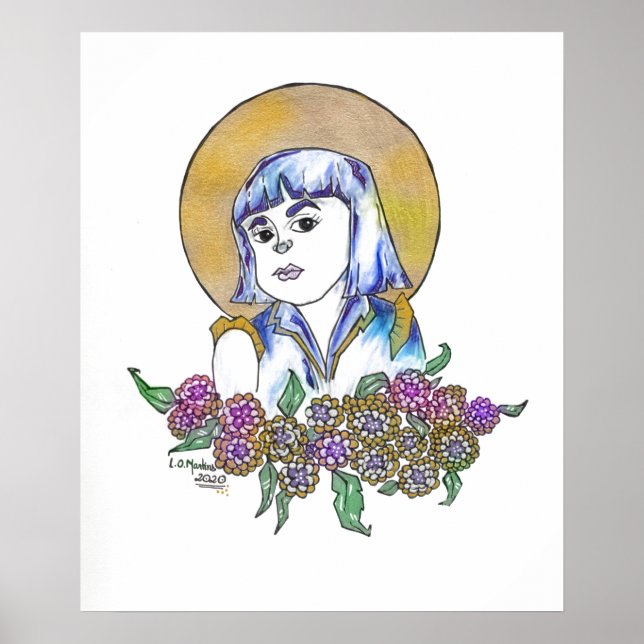 Póster Chica con colección de mujeres halo fuertes dorada (Frente)