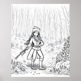 Póster Chica con escoba en el bosque invernal