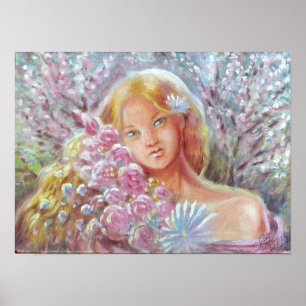 Póster Chica con flores