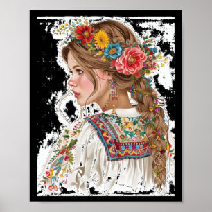 Póster Chica Con Flores Pegatina1