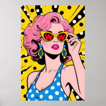 Chica con gafas de sol amarillas Pop Art