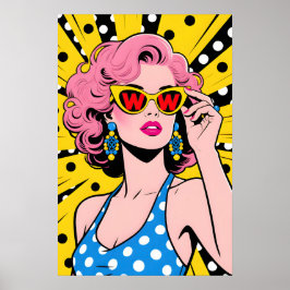 Póster Chica con gafas de sol amarillas Pop Art