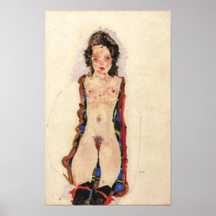 Póster Chica con Garters Rojos Egon Schiele