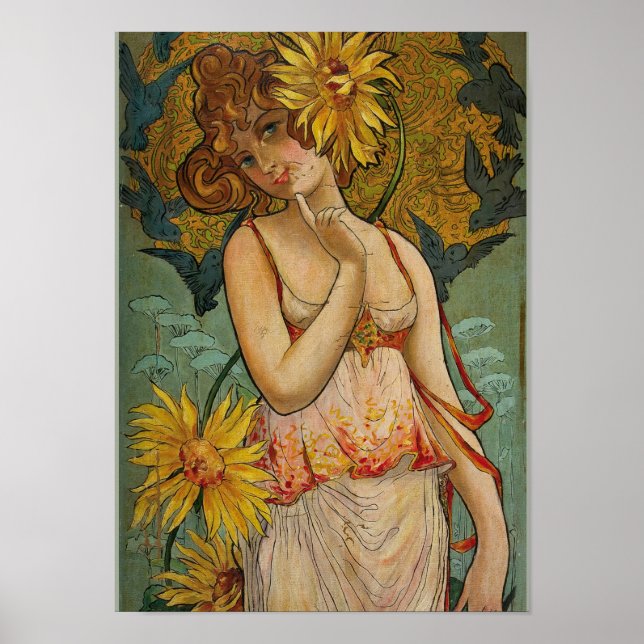 Póster Chica con girasoles (Frente)