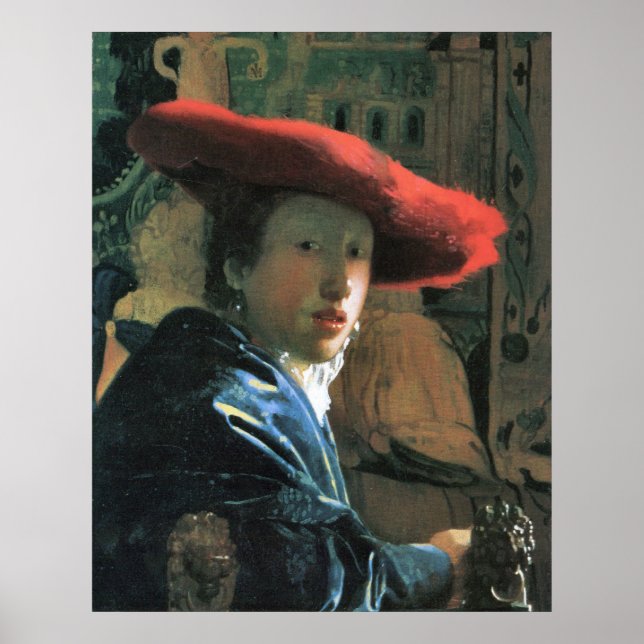 Póster Chica con gorra rojo de Johannes Vermeer (Frente)