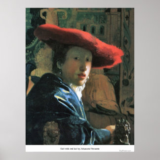 Póster Chica con gorra rojo de Johannes Vermeer