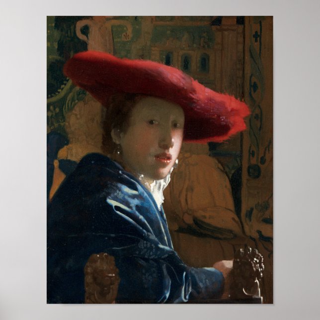 Póster Chica con Gorra Rojo por Vermeer - Poster (Frente)
