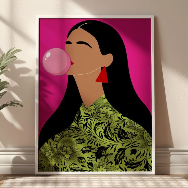 Póster Chica con ilustración funky de chicle rosa (Subido por el creador)
