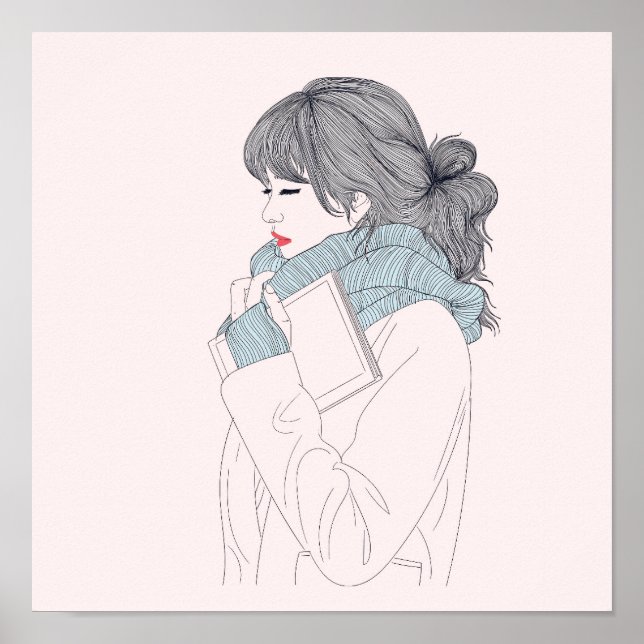 Póster Chica con ilustracion gráfico fresco de la bufanda (Frente)