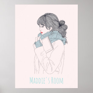 Póster Chica con ilustracion gráfico fresco de la bufanda