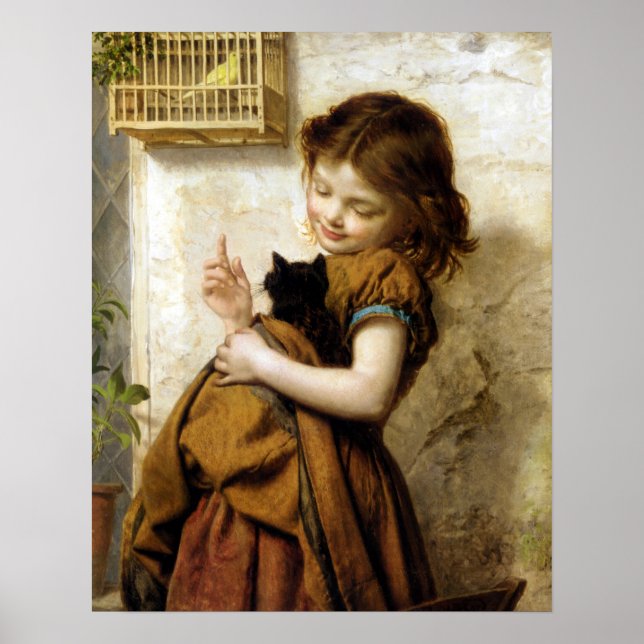 Póster Chica con Kitten, Sophie Anderson (Frente)