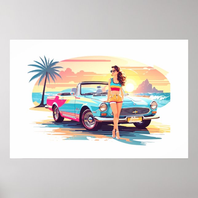 Póster Chica con la naturaleza del coche y del sueño (Frente)