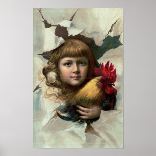 Póster Chica con papel de antigüedades "Early Birds"