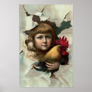Póster Chica con papel de antigüedades "Early Birds"