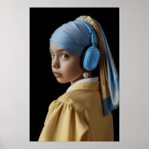 Chica con Pearl Earring y auriculares azules Auti