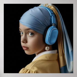 Póster Chica con Pearl Earring y auriculares azules Auti