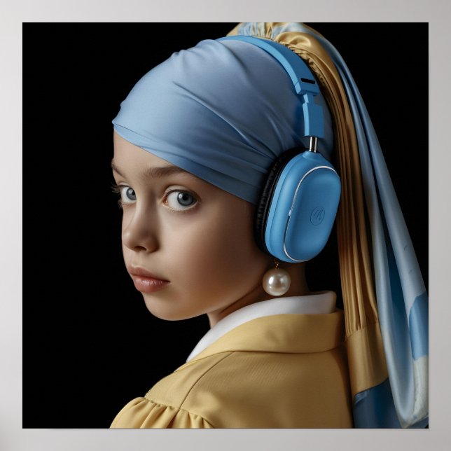 Póster Chica con Pearl Earring y auriculares azules Auti (Frente)