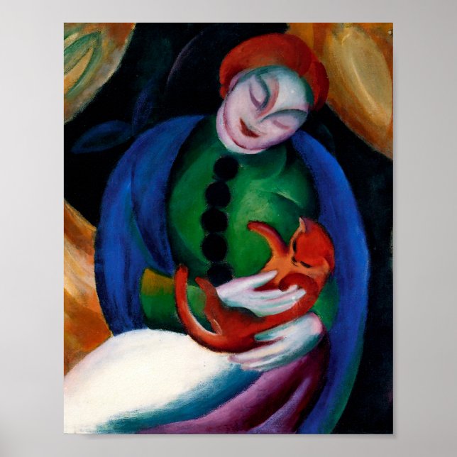 Póster Chica con pintura al gato de Franz Marc (Frente)