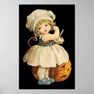 Póster Chica con Poster de Halloween de Apple