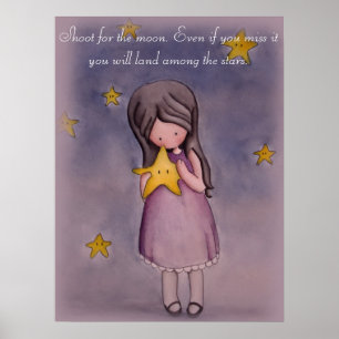 Póster Chica con Poster Inspirador de Kawaii Stars