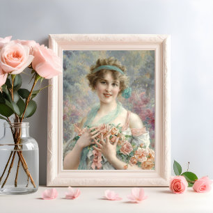 Póster Chica con rosas poster