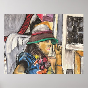 Póster Chica con sombrero vívido