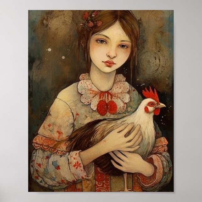 Póster Chica con su Mascota Pollo Ai Art (Frente)