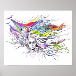 Póster Chica con sueños en su cabello Fantasma surrealist