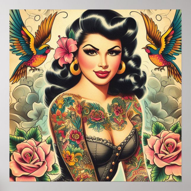 Póster Chica con tinta de la vieja escuela (Frente)