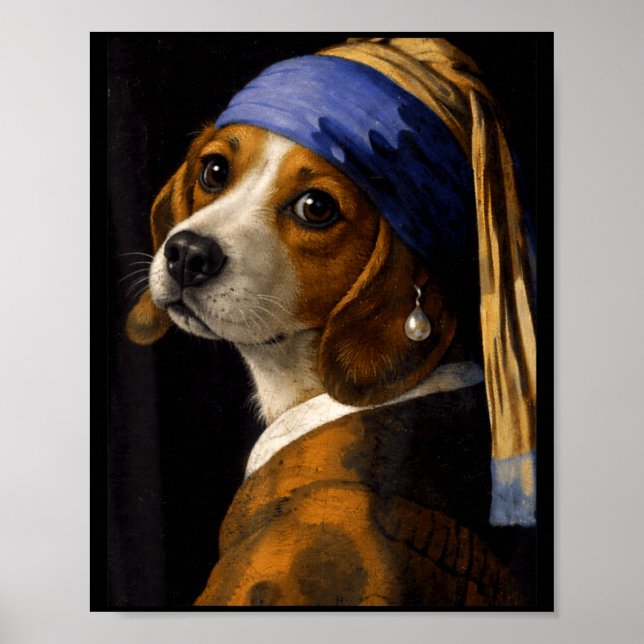 Póster Chica con un beagle de arete de perla divertido me (Frente)