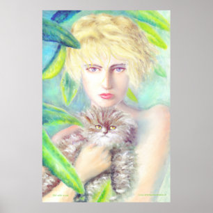 Póster Chica con un gato