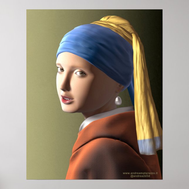 Póster Chica con un poster de arete de perlas (Frente)