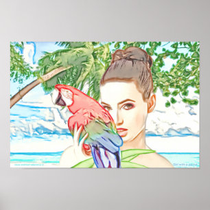 Póster Chica con un poster de loro