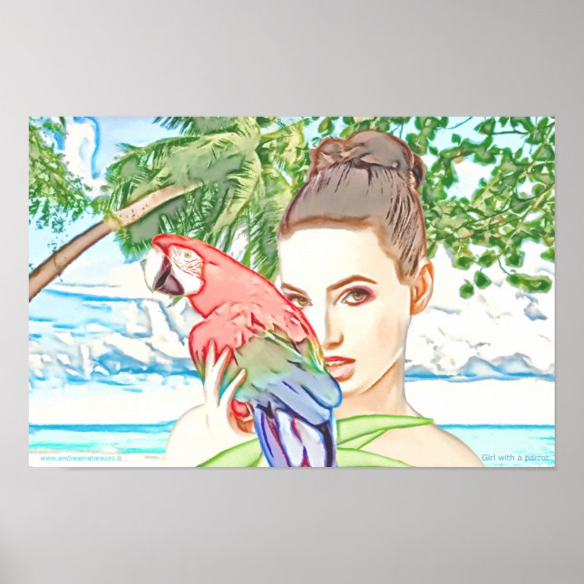 Póster Chica con un poster de loro (Frente)
