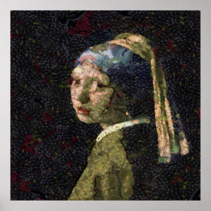 Póster Chica Con Una Parodia De Bella Artes De Fresas