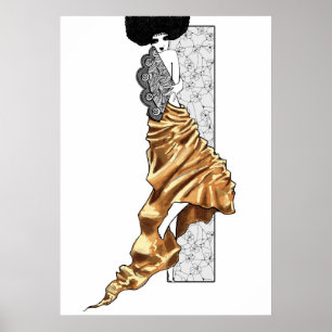 Póster "Chica con ventilador" Ilustracion Art Nouveau