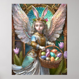 Póster Chica Con Vestido De Ángel Conejito De Pascua