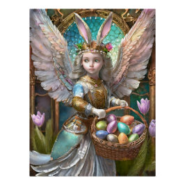 Póster Chica Con Vestido De Ángel Conejito De Pascua