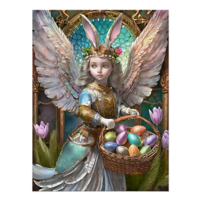 Póster Chica Con Vestido De Ángel Conejito De Pascua (Anverso)