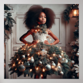 Póster Chica con vestido de árbol de Navidad